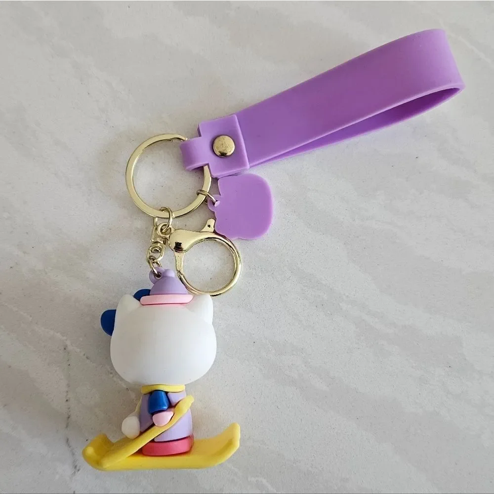 Hello Kitty Skiing Keychain with Blue and Pink Accents